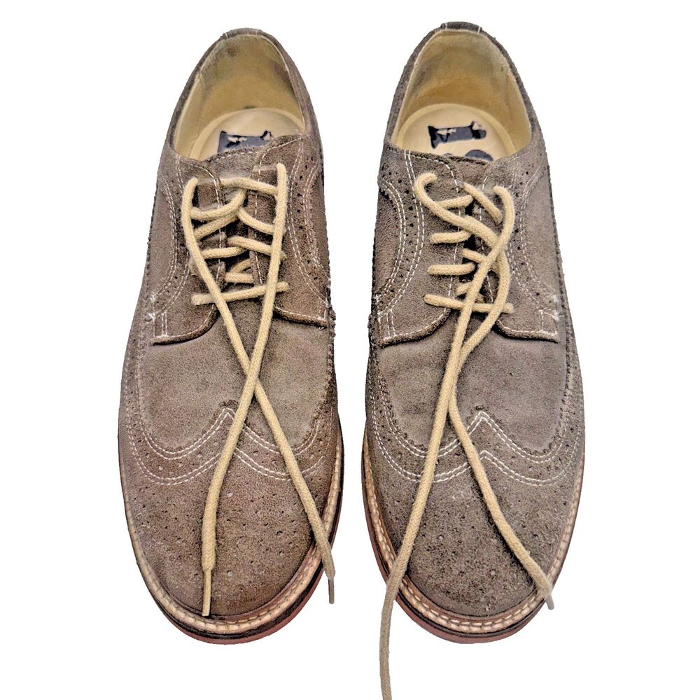 1901 Men's Brown Gray Suede Wingtip Derby Shoes. Size 9 Made in Brazil